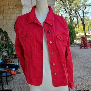 Talbots Size M Women's Red Classic Denim Jean Trucker Jacket Button Up